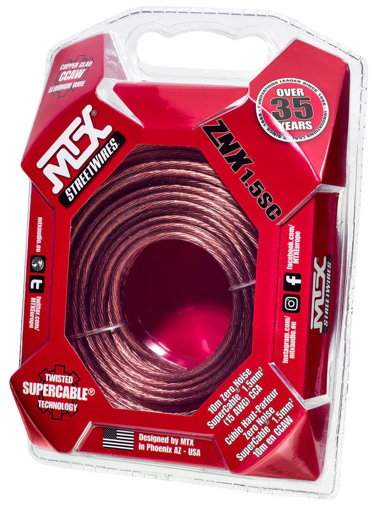 Car Audio Accessories MTX StreetWires ZNX1.5SC 10M ZeroNoise SuperCable CCAW Speaker Cable